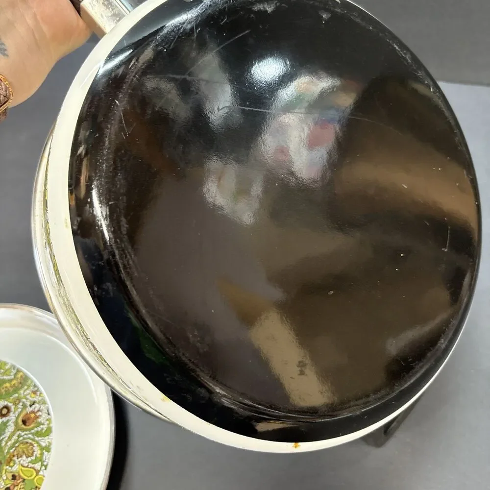 Vtg 1970s Fancipans Avocado Green Paisley Fry Pan w Lid
